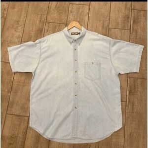 VTG American Terrain Shirt Men XXL Blue Denim Short Sleeve Button Up Collar Camp